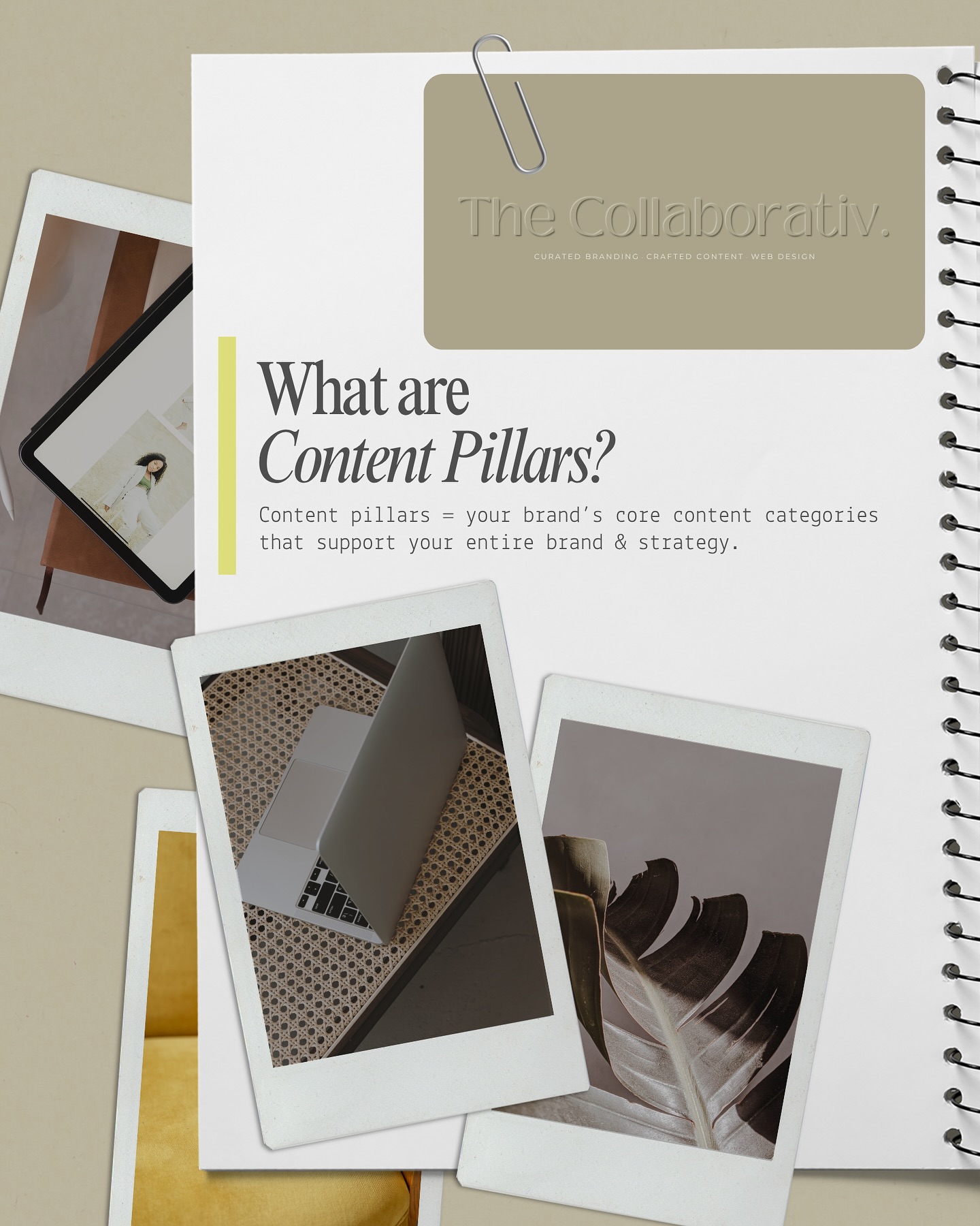 Content pillars: the not-so-secret sauce to a standout brand✨

Need help defining yours? Let’s chat! 
✉️ hello@thecollaborativ.co.za